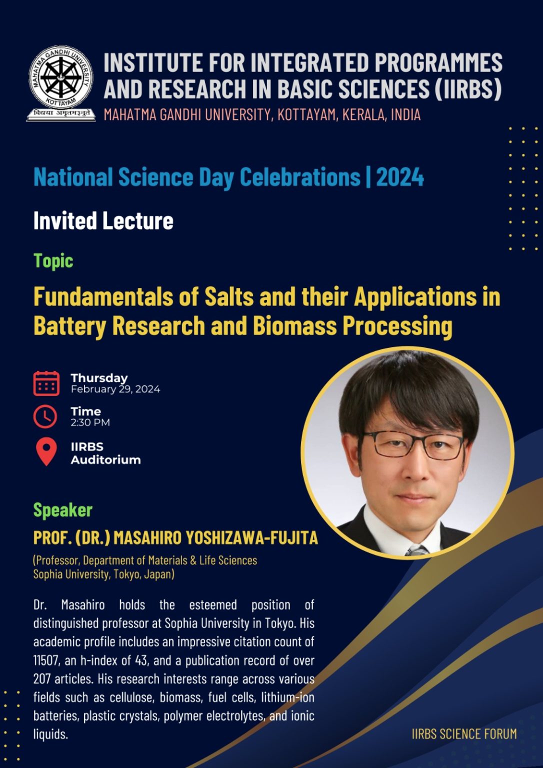 National Science Day Celebrations 2024 Invited Lecture Institute